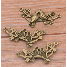 Antique Bronze Double Bird Branch Charm Metal Animal Pendant Charm for DIY Jewelry Making