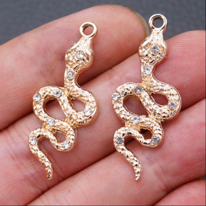 Golden Colour Rhinostone Snake Metal Pendants DIY Charms Necklace Earring Jewelry Crafts women