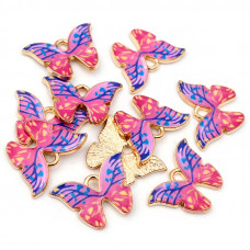  Enamel/Acrylic Pink Butterfly Charms Pendant Enamel Metal Necklace Bracelet DIY Jewelry Craft
