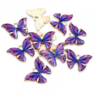  Enamel/Acrylic Purple Colour Butterfly Charms Pendant Enamel Metal Necklace DIY 21mm x 15mm