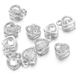10 pk Tiny Silver Colour Heart Crystal Charms Pendants DIY Jewelry Necklaces Bracelets