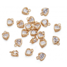 10 pk Tiny Gold Colour Heart Crystal Charms Pendants DIY Jewelry Necklaces Bracelets