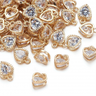 10 pk Tiny Gold Colour Heart Crystal Charms Pendants DIY Jewelry Necklaces Bracelets