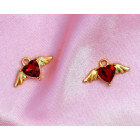 1xRed Colour Angel Wings Crystal Love Heart Pendant Charm Golden Metal Accessory DIY Jewelry